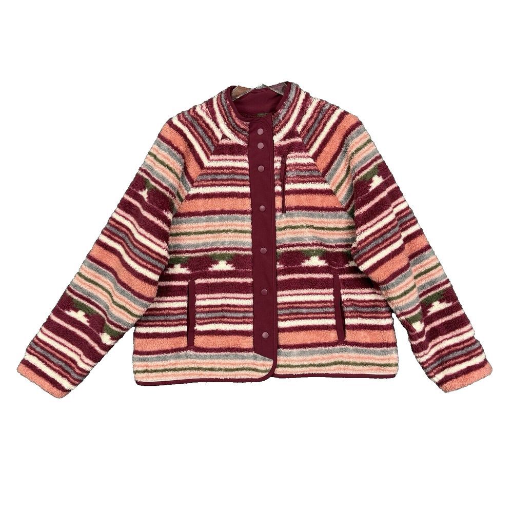 Ocean + Coast Jacket‎ Womens Medium Pink Striped Fleece Full Zip Aztec Cozy Soft